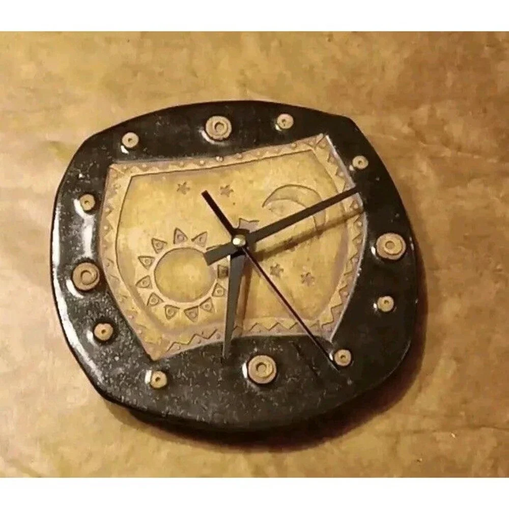 Ceramic Painted Sun & Cresent Moon Wall Clock Decor